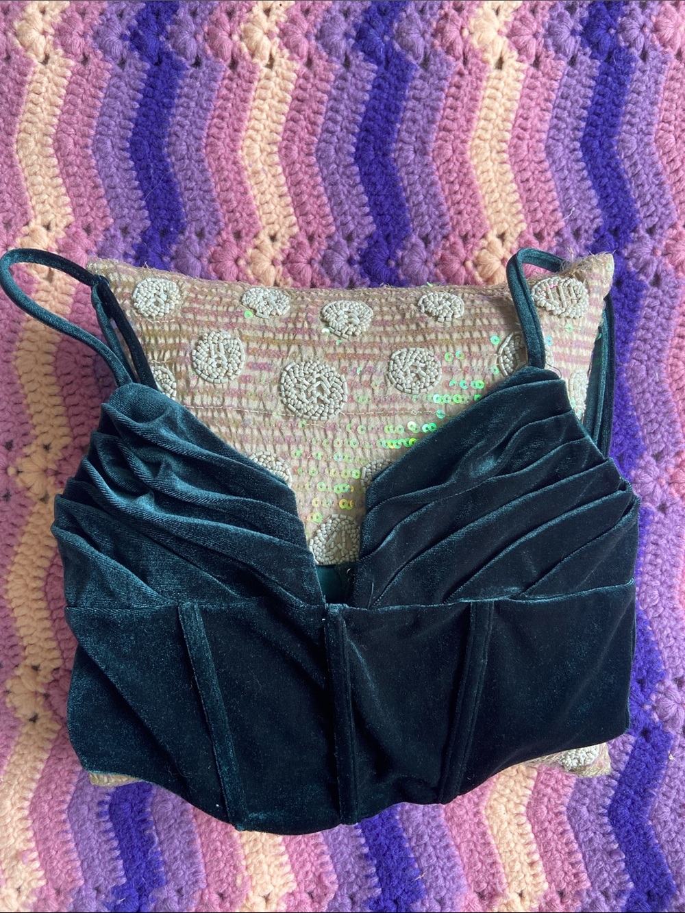 Womens Tic Toc Velvet Crop Top in Deep Teal S